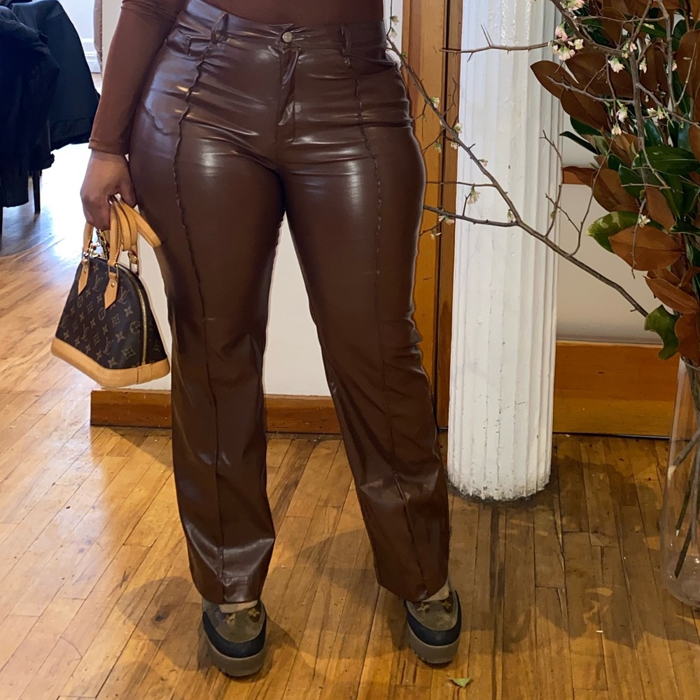 Brown Faux Leather Pants